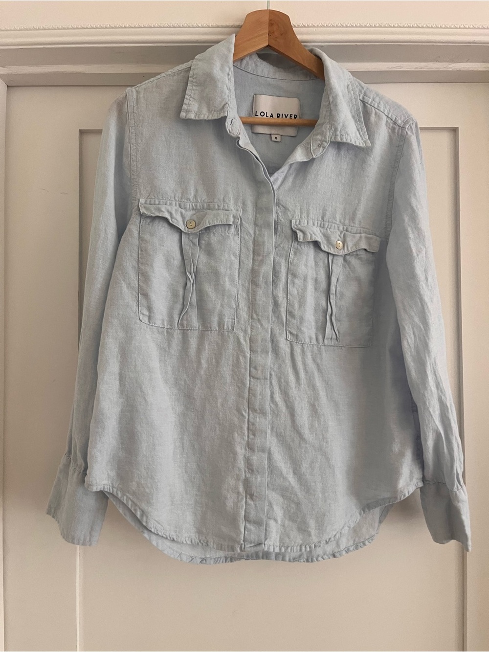 Lola River Women’s Linen Small Light Blue Button-Down Shirt